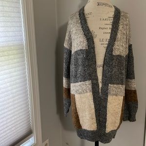 Cardigan Wool Blend Rust Gray Beige Becool Open Front NWOT